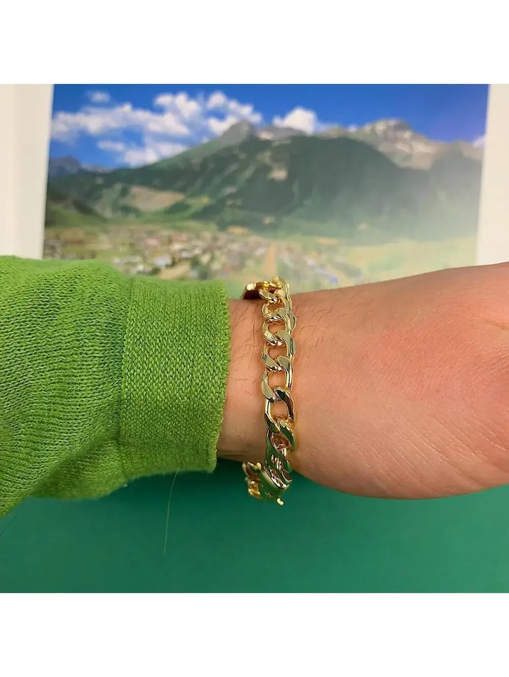Vintage Y2k Style Gold Saint Marry Cuban Link Figaro Bracelet. Nice quality